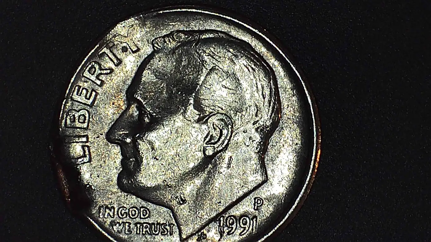 1991-P-Roosevelt-Dime,-Is-This-A-Lamination-Error?